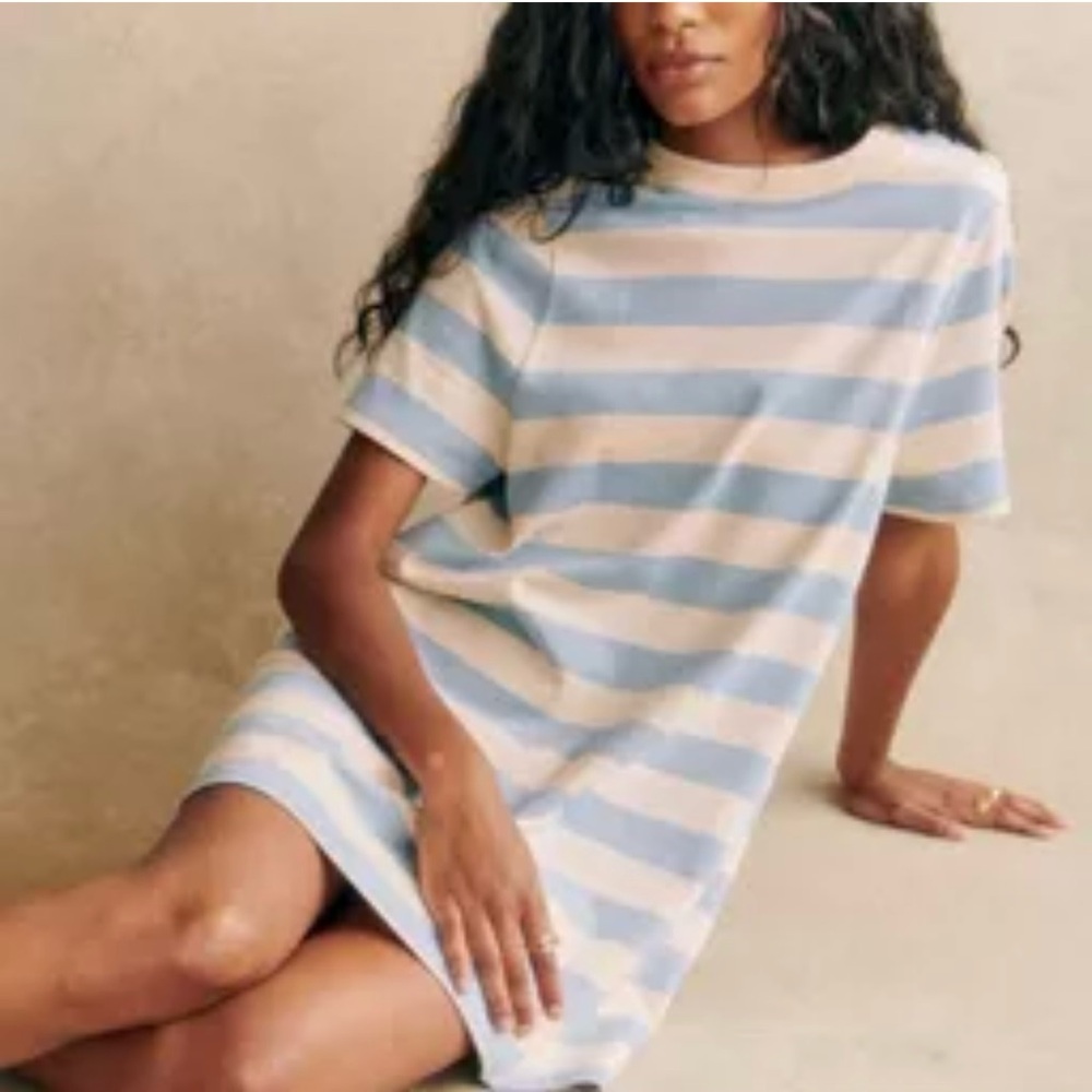 Sézane Delphie dress- EUC, size L - Blue and White Striped T-Shirt Dress